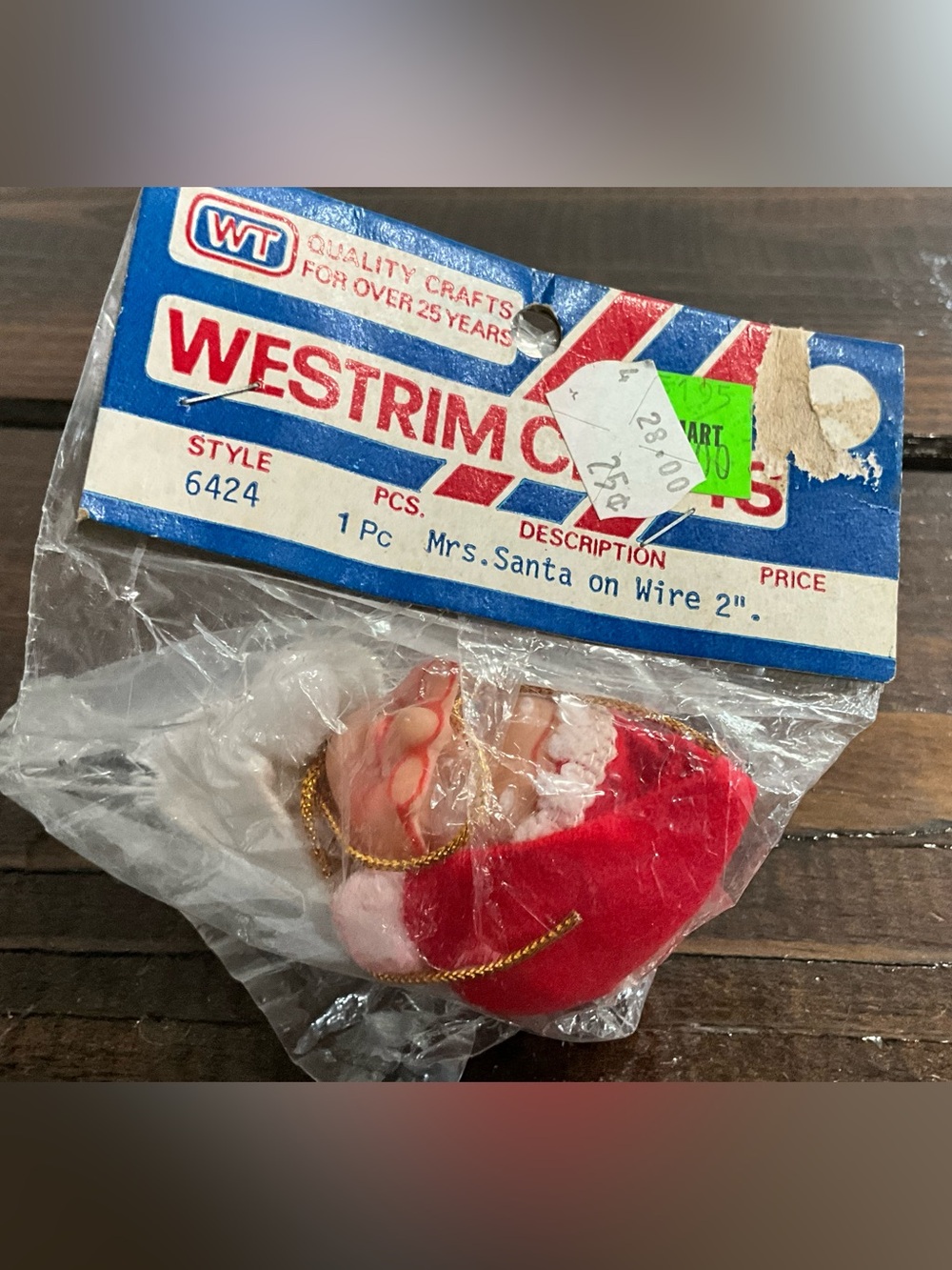 Vintage Westrim Crafts Mrs. Santa Head 2” on Wire Figure MCM Christmas Decor